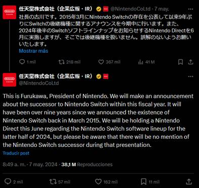 Official Nintendo tweet about the successor