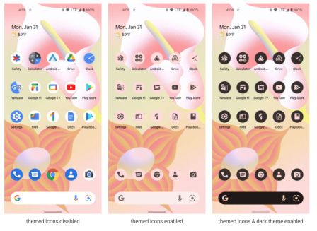Comparison of themed icons in Android 13