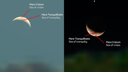 Moonrise and moonset with waxing crescent