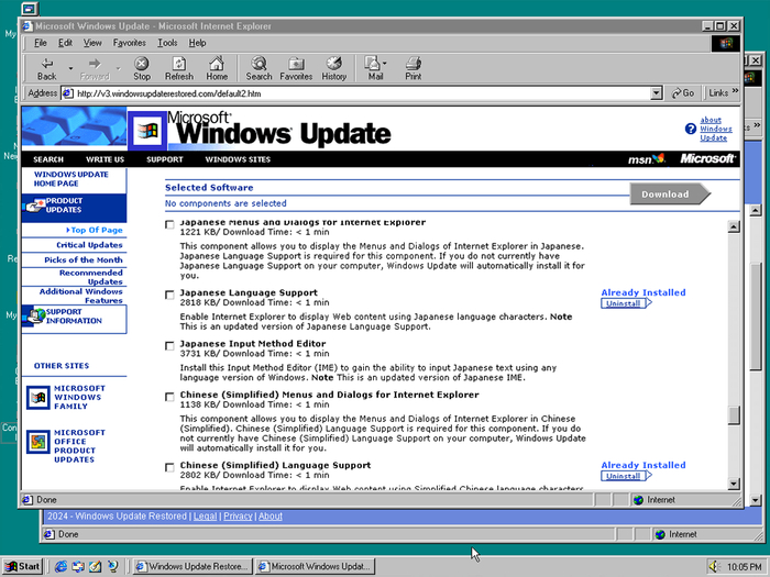 Windows Update Version 3.1 on Windows NT 4.0