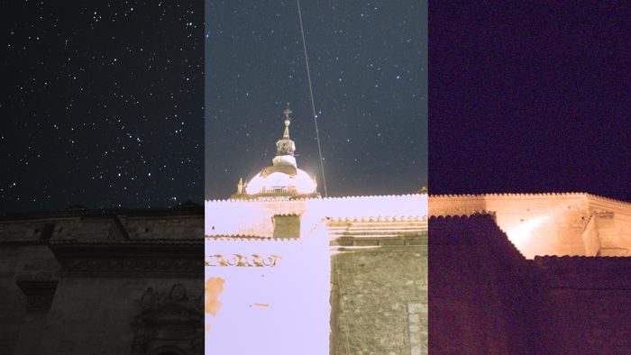 Cathedral at night with stars